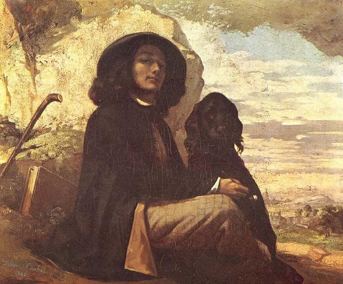 Gustave Courbet Selfportrait with black dog oil painting picture